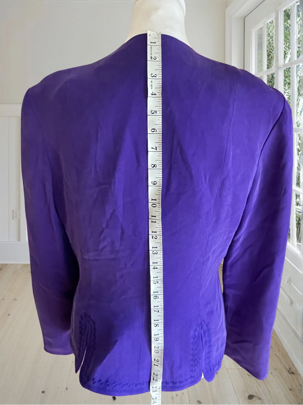 SHOMI Vintage Women's Purple 100% Silk Embroidered Blazer Jacket Sz 10 - Picture 9 of 16